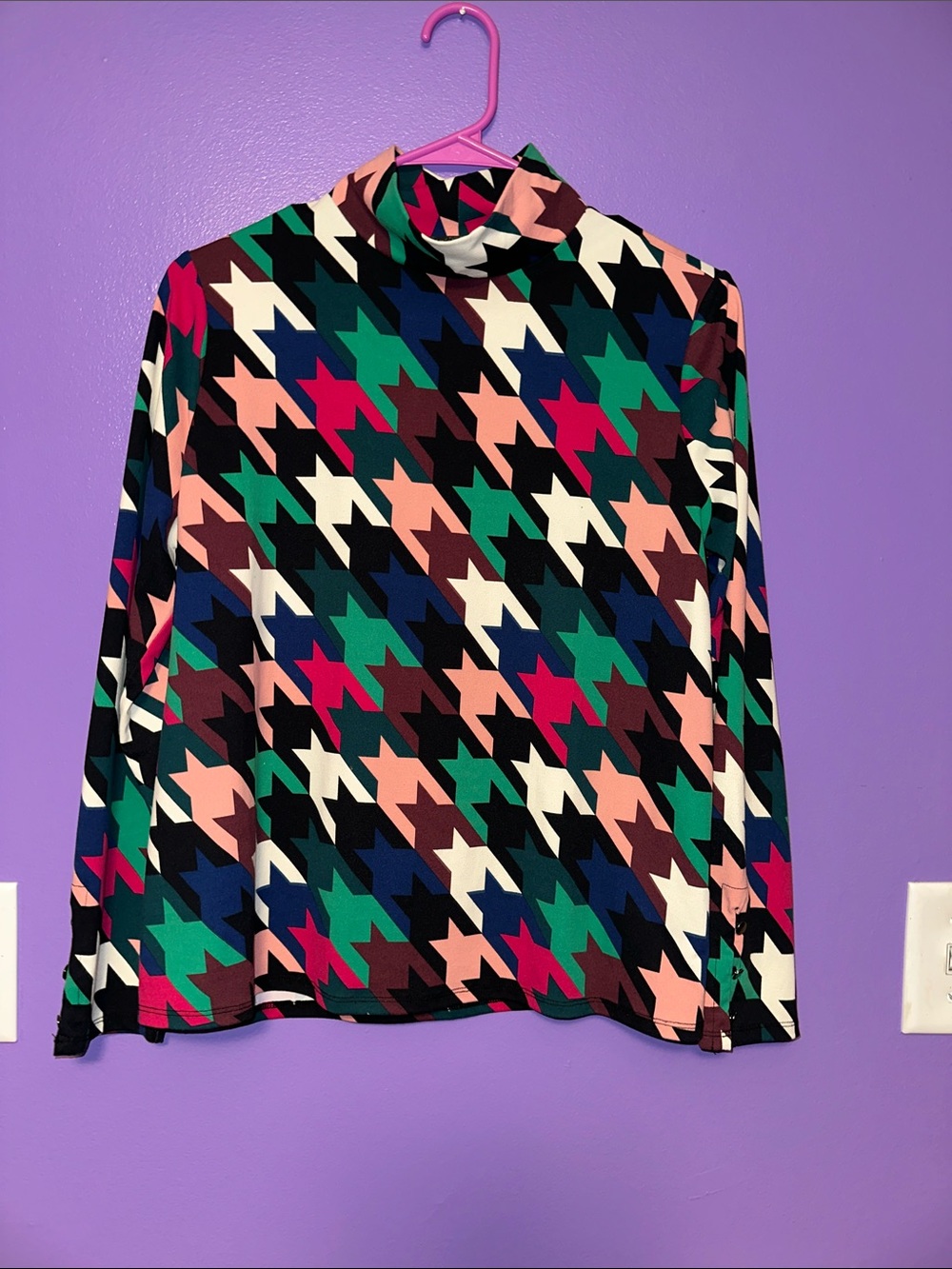Investments Multicolor Houndstooth Mock Neck Top